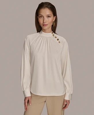 Donna Karan New York Women's High Neck Button-Trim Blouse