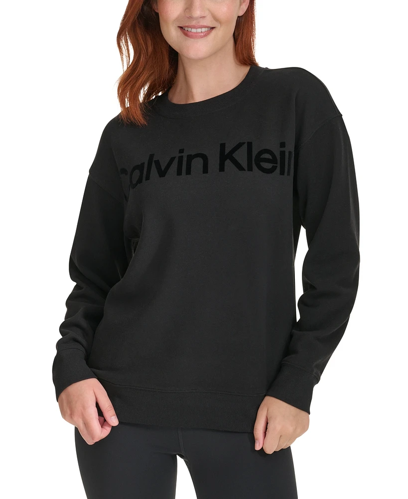 Calvin Klein Women's Logo Graphic Dropped-Shoulder Sweatshirt