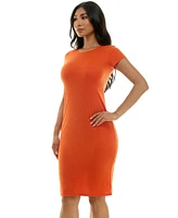 Bebe Women's Short Sleeve Midi T-Shirt Rib Dress, Orange, Large