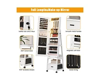 Garmin 360° Swivel Jewelry Cabinet with Led Lights,Inside Makeup Mirror,Rotatable Full Length Mirror with Jewelry Storage for Bedroom