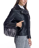 Julia & Stella by Maximilian Women's Moto Jacket With Fringes