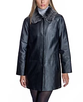 Julia & Stella by Maximilian Women's Leather Jacket With Shearling Collar