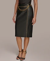 Donna Karan New York Women's Faux-Leather Chain-Trim Skirt