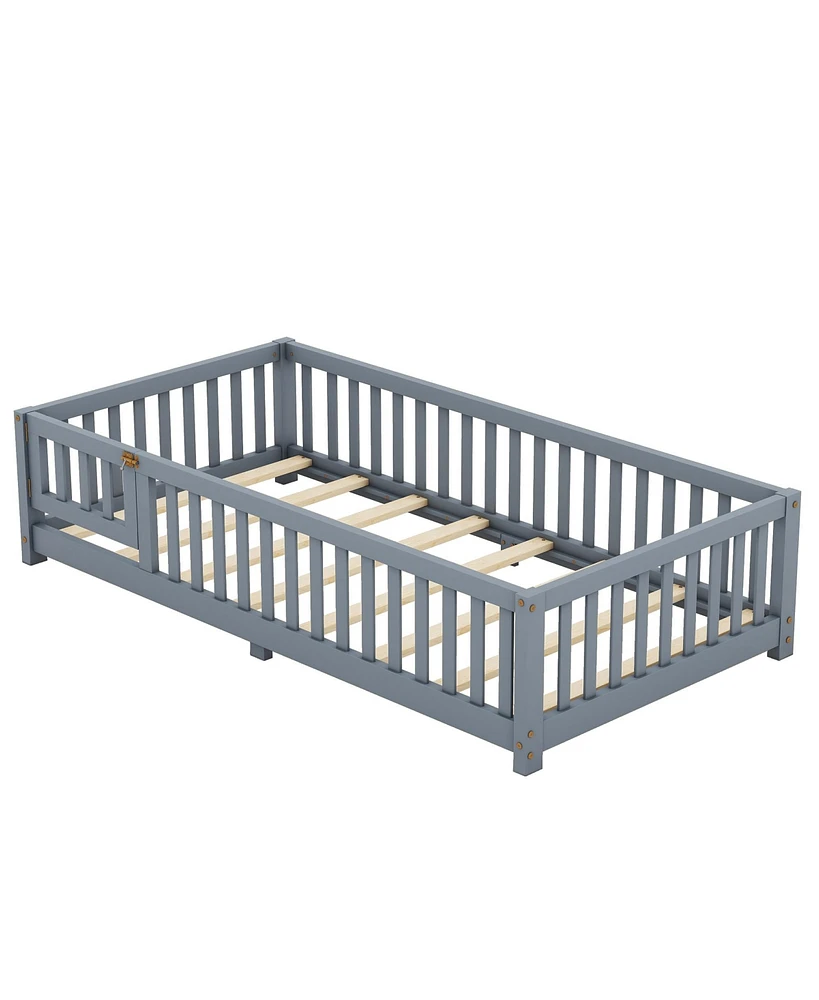 Slickblue Twin Bed Floor with Safety Guardrails and Door for Kids