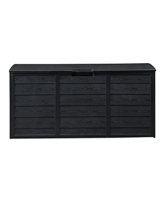 Slickblue Black Outdoor Garden Plastic Storage Deck Box - Lockable Chest for Tools, Cushions, and Toys