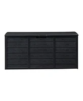 Slickblue Black Outdoor Garden Plastic Storage Deck Box - Lockable Chest for Tools, Cushions, and Toys