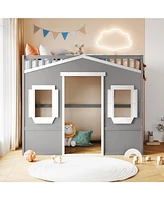 Slickblue Twin Loft House Bed with Ladder Space-Saving Design for Kids Rooms