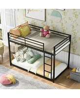 Slickblue Twin over Twin Metal Bunk Bed, Low Bunk Bed with Ladder, Black