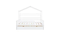 Slickblue Wooden Full Size House Bed with 2 Drawers,Kids Bed with Storage Shelf, White