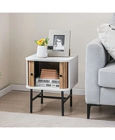 Gymax Set of 2 Nightstand Compact Modern End Side Table w/ Sliding Doors