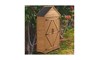 Slickblue Outdoor Storage Cabinet - Wooden Garden Tool Shed with Shelves and Latch