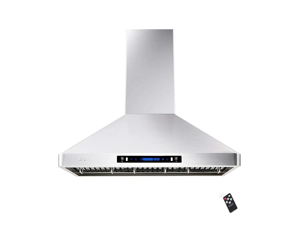 Iktch 36"Wall Mount Range Hood, 900 Cfm Ducted/Ductless Range Hood with 4 Speed Fan, Pure Stainless Steel Range Hood 36 inch with Gesture Sensing & To