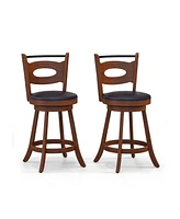 Sugift 2 Pieces 24 inch Swivel Bar Stools with Curved Backrest and Seat Cushions