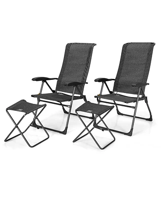 Sugift 4 Pieces Patio Adjustable Back Folding Dining Chair Ottoman Set