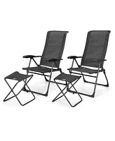 Sugift 4 Pieces Patio Adjustable Back Folding Dining Chair Ottoman Set