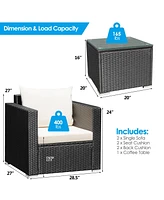 Sugift 3 Pieces Patio Wicker Conversation Set with Cushion