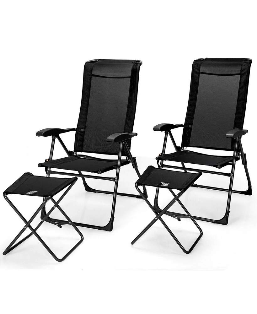 Skonyon 4 Pieces Patio Adjustable Back Folding Dining Chair Ottoman Set