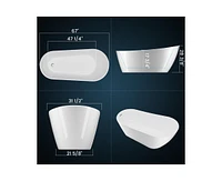 gaomon Free Standing Tub 67" Deep Soaking Bath Tub Oval Shape High-back Acrylic Freestanding Bathtub with Integrated Slotted Overflow and Removable An