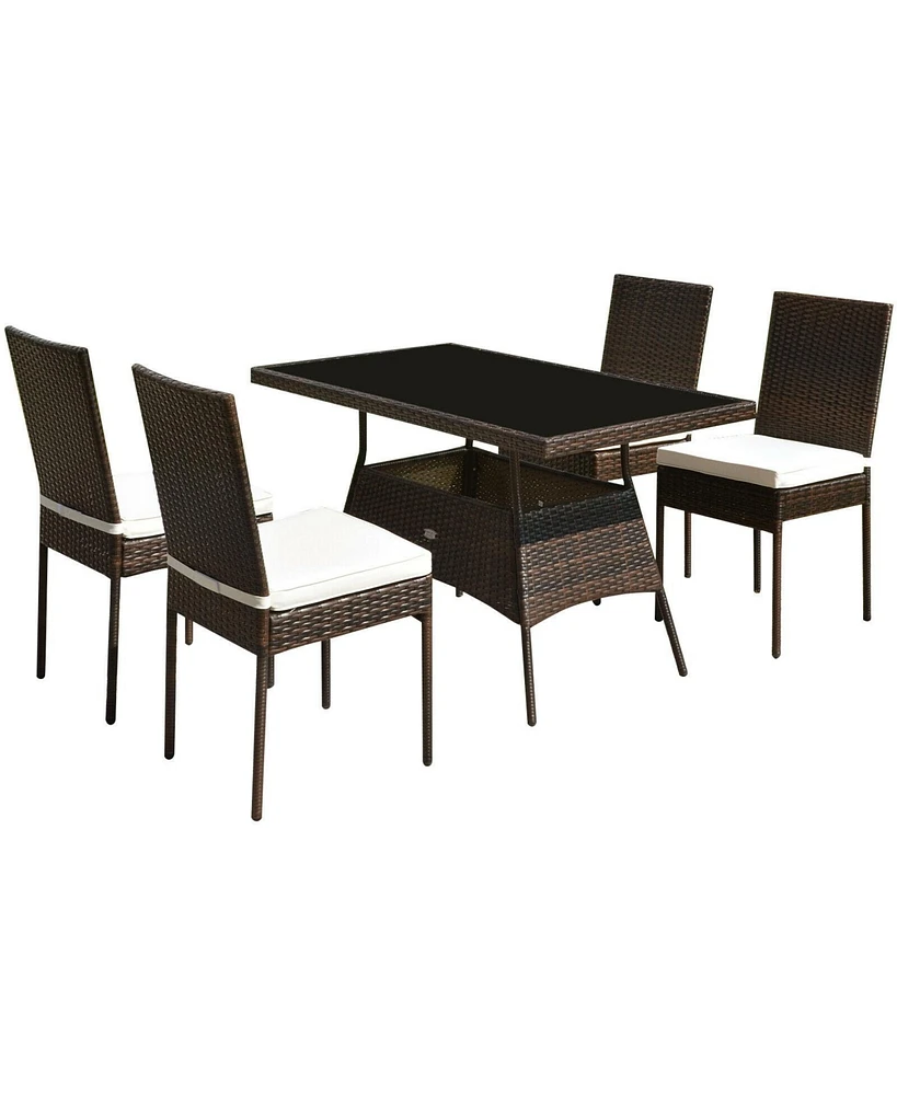 Sugift 5 Pieces Rattan Dining Set with Glass Table and High Back Chair