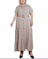 Ny Collection Plus Size Short Sleeve Midi Twill Dress