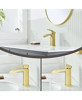 Flynama Single Handle Bathroom Faucet Waterfall Spout Commercial Modern Lavatory Deck Mount, Bathroom Faucet in Brushed Gold