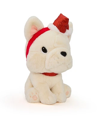 Geoffrey's Toy Box 10" French Bulldog with Christmas Hat Plush Toy