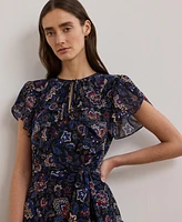 Lauren Ralph Women's Floral Ruffle-Trim Georgette Dress