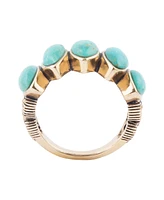 Barse Multi Oval Genuine Green Turquoise Bronze Band Ring