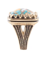 Barse Cocktail Genuine Turquoise Spiny Oyster Matrix Bronze Rectangle Ring