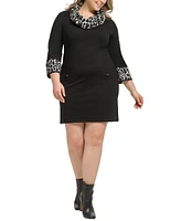 Jessica Howard Plus Contrast-Cuff Cowlneck Sweater Dress