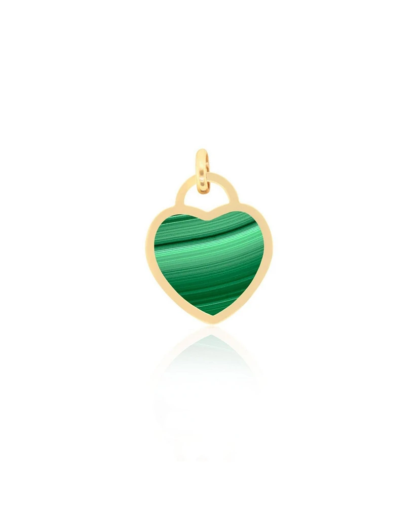 The Lovery Malachite Heart Padlock Charm 14K Gold 18 millimeters