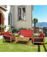 Skonyon 4 Pieces Patio Rattan Furniture Set with Removable Cushions