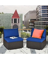 Sugift 2 Pieces Patio Rattan Armless Sofa Set with 2 Cushions and 2 Pillows