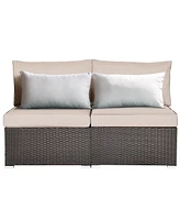 Skonyon 2 Pieces Patio Rattan Armless Sofa Set with 2 Cushions and 2 Pillows