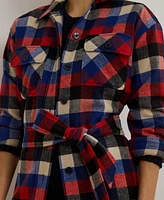 Lauren Ralph Women's Buffalo Check Belted Twill Shirt Jacket