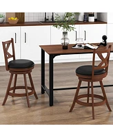 Sugift 2 Pieces Classic Counter Height Swivel Bar Stool Set with X-shaped Open Back