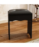 Famapy 5-Drawers Black Wood Led Push-Pull Mirror Makeup Vanity Sets Dressing Table Sets with Stool and 3-Tier Storage Shelves