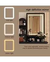 Homsee 5-Drawers Pink Makeup Vanity Sets Dressing Table with Stool, Mirror, Led Light and 3-Tier Storage Shelves