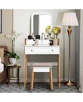 Sugift Vanity Table Set with Cushioned Stool and Large Mirror