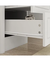 Homsee White Makeup Vanity Table Dressing Desk 3-Mirrors,Led Lighted, 9-Drawers, Hidden Storage Shelves, Carved Metal Handles