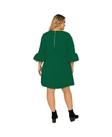 Standards & Practices Plus Size Crepe Knit 3/4 Balloon Sleeves Midi Shift Dress