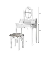 Sugift Vanity Table Set with Oval Mirror and 4 Drawers