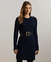 Lauren Ralph Women's Button-Trim Aran-Knit Sweater Dress