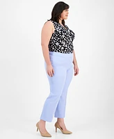 Kasper Plus Stretch Crepe Fly-Front Pants