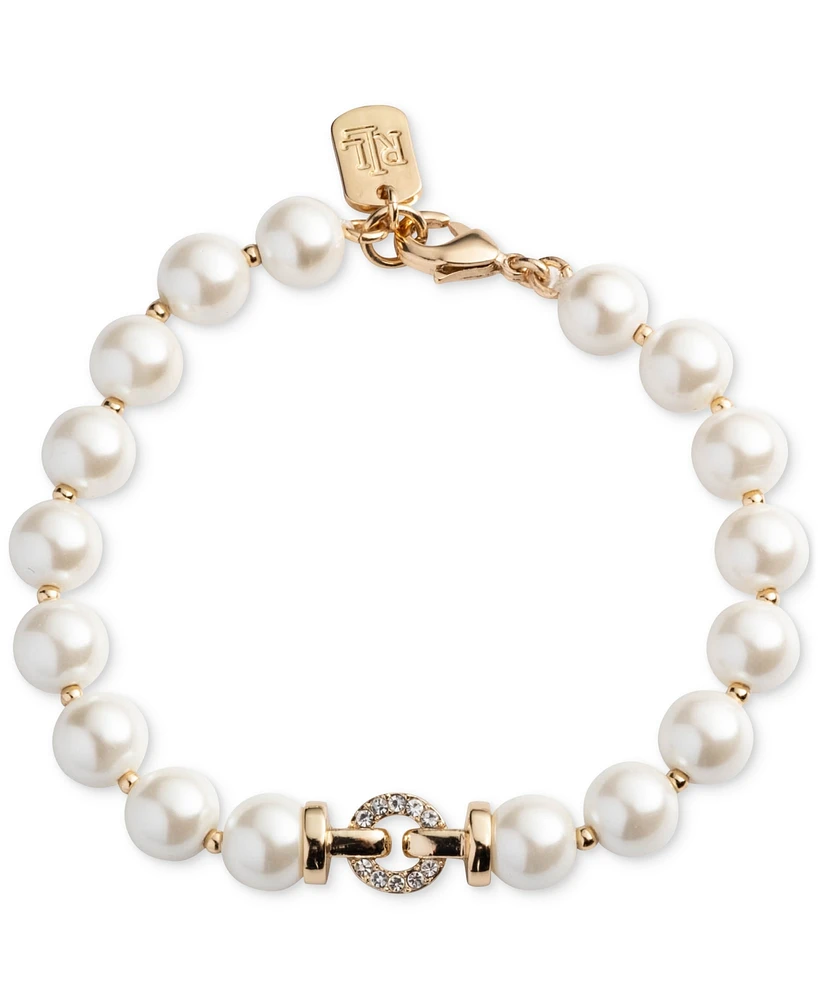 Lauren Ralph Lauren Gold-Tone Imitation Pearl & Pave Ring Bracelet