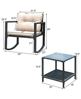Sugift 3 Pieces Cushioned Patio Rattan Set with Rocking Chair and Table