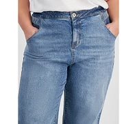 Bar Iii Trendy Plus High-Rise Wide-Leg Light-Wash Jeans, Exclusively at Macy's