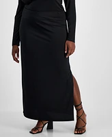 Bar Iii Trendy Plus Printed Knit Crepe Side-Slit Skirt, Exclusively at Macy's