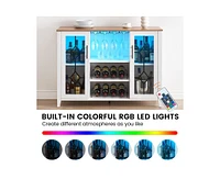 Garmin Wine Bar Cabinet with Led Light, Home Coffee Cabinet with Wine and Glass Rack, Kitchen Buffet Sideboard with Storage Cabinet&Drawers, Modern Li