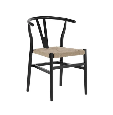 Emma+Oliver Devine Wishbone Style Wooden Dining Chair With Kraft Paper Rope Seat, Stackable Design